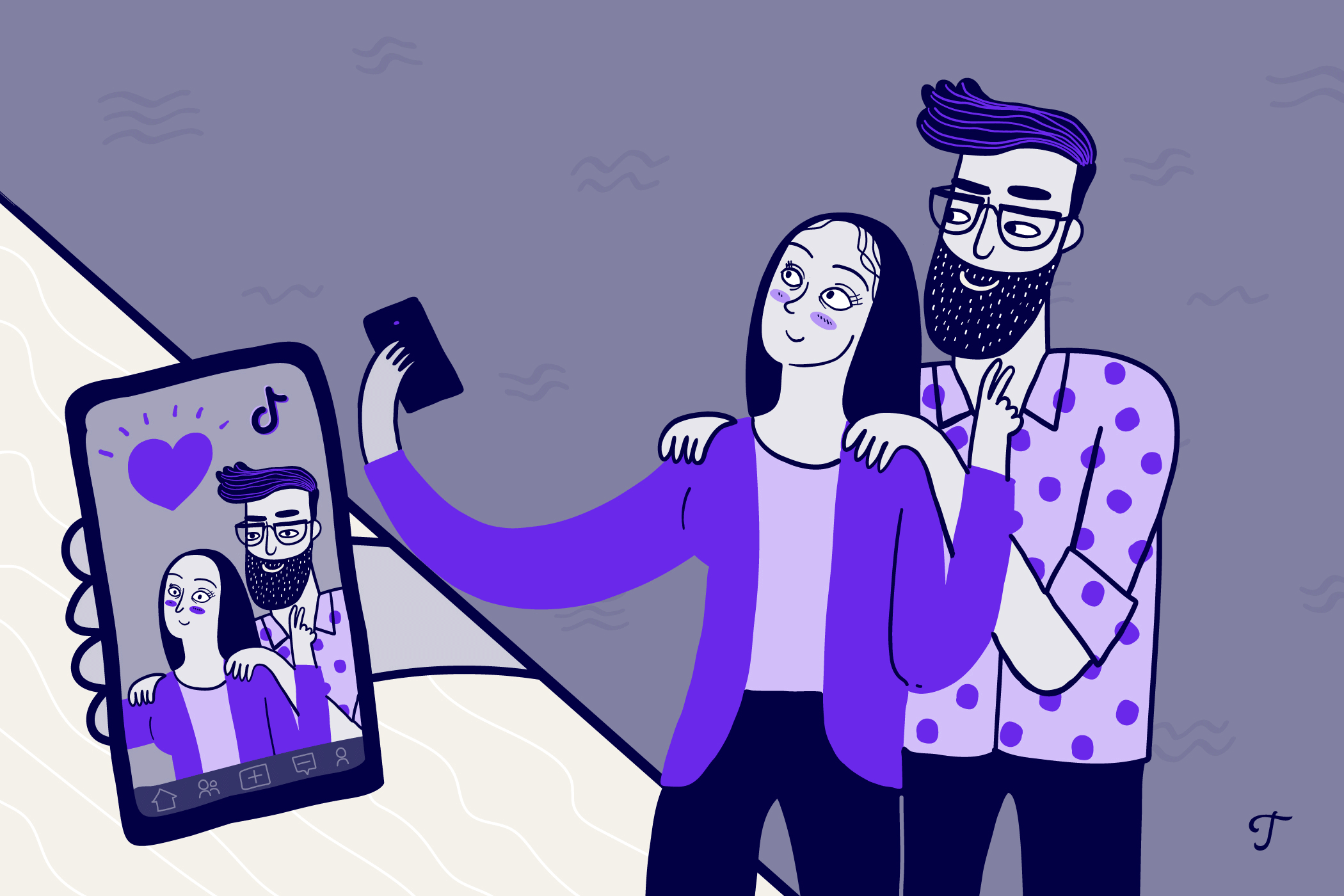 A woman holding up a phone to take a TikTok.