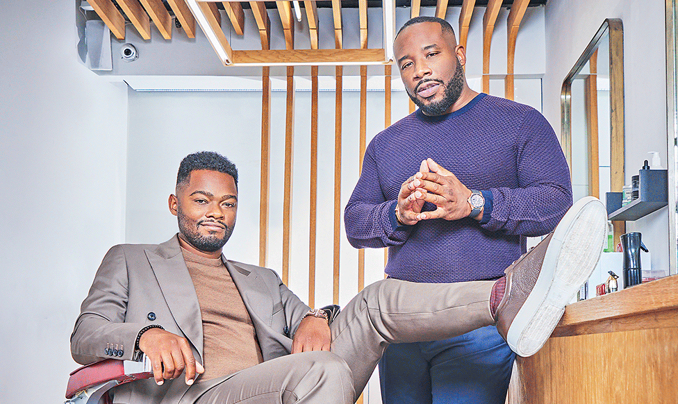 Squire co-founders in a barbershop