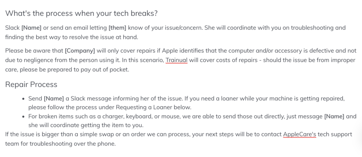 Text of "What's the process when your tech breaks?"