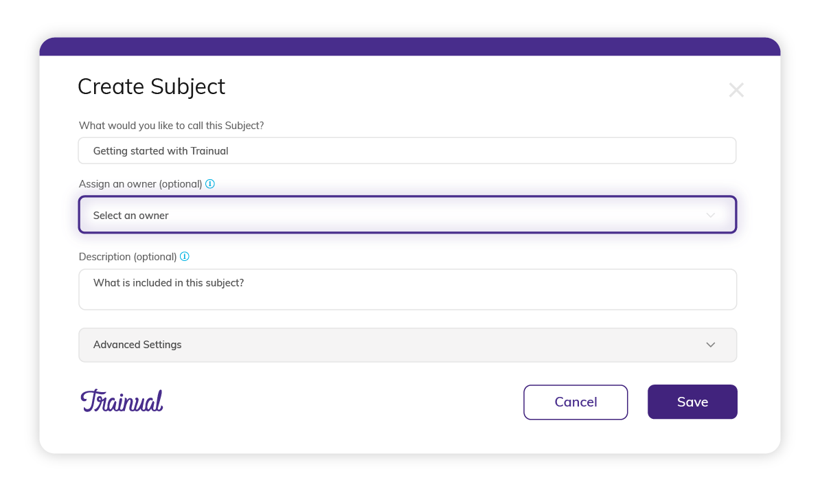 Where Subject Owner is in the "Add Subject" modal