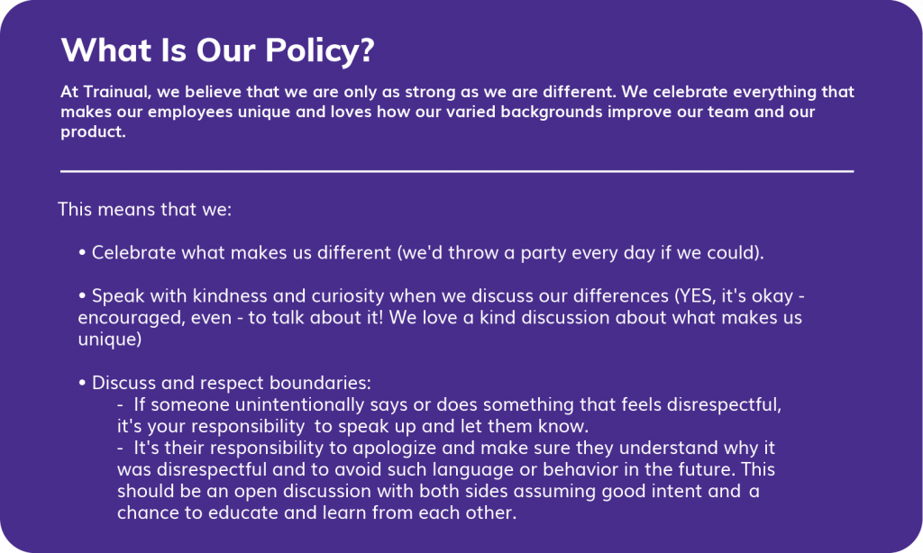 Trainual's Diversity and Inclusion policy