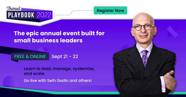Banner ad for Trainual Playbook 2022, featuring picture of Seth Godin.