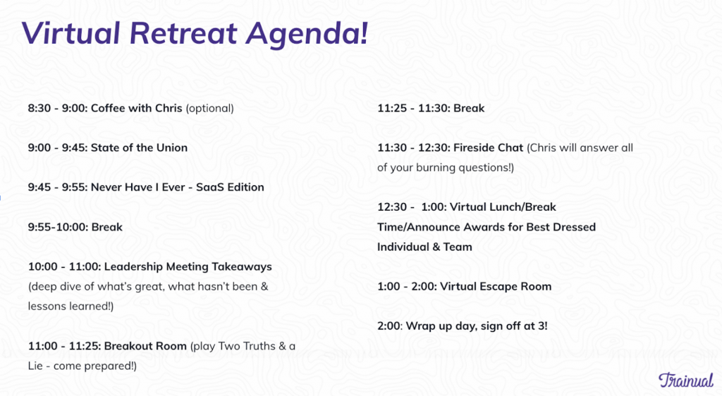 The 2020 Trainual Virtual Retreat Agenda