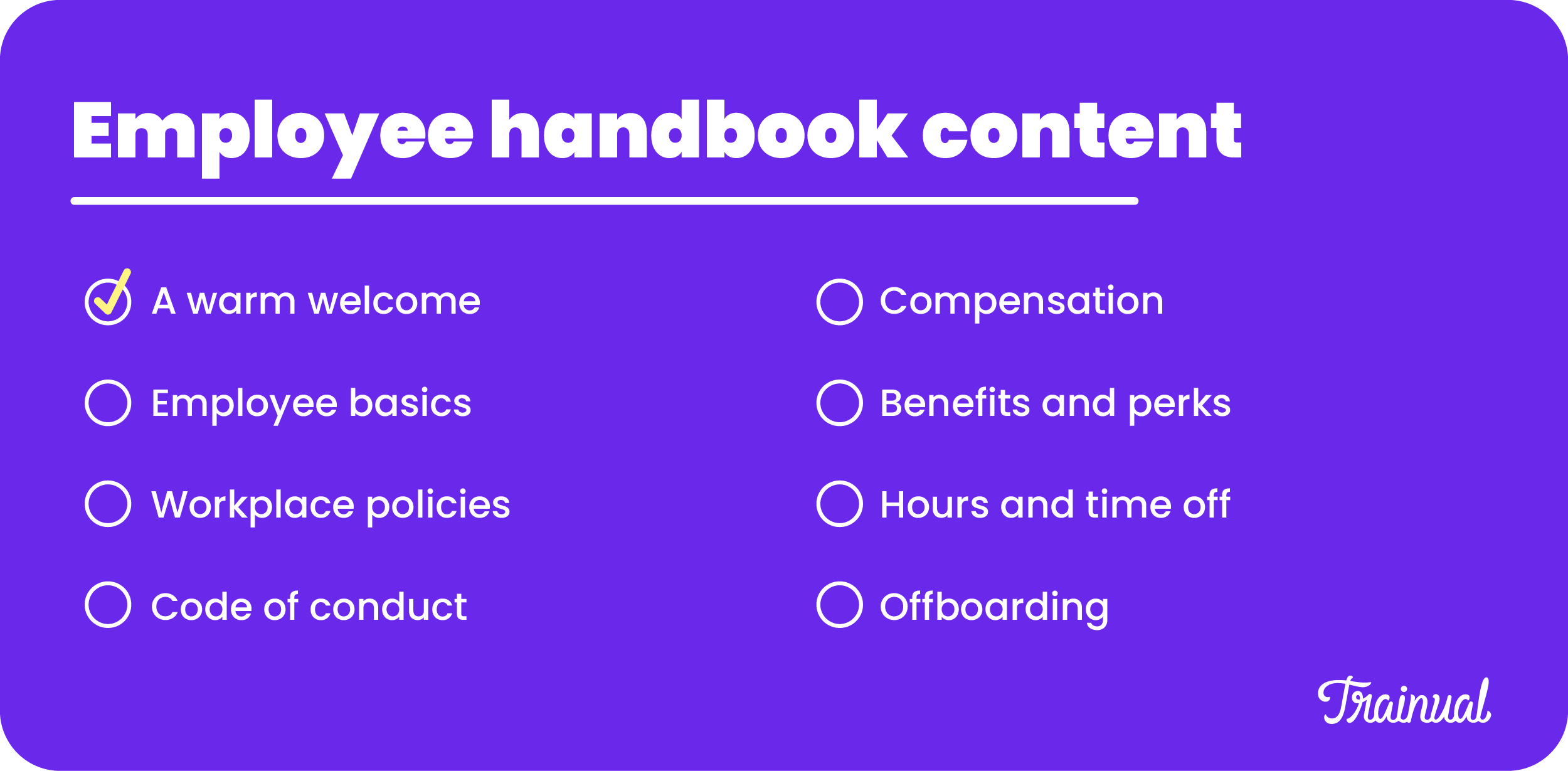 Employee handbook content checklist.