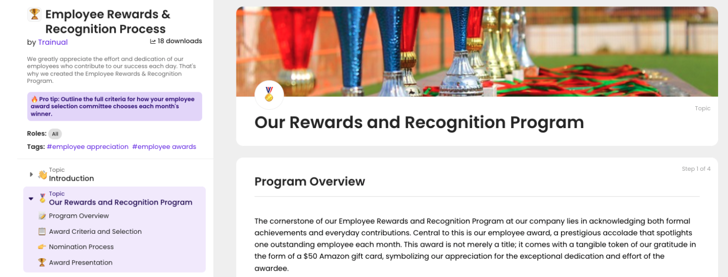 Employee Rewards & Recognition Process Trainual template