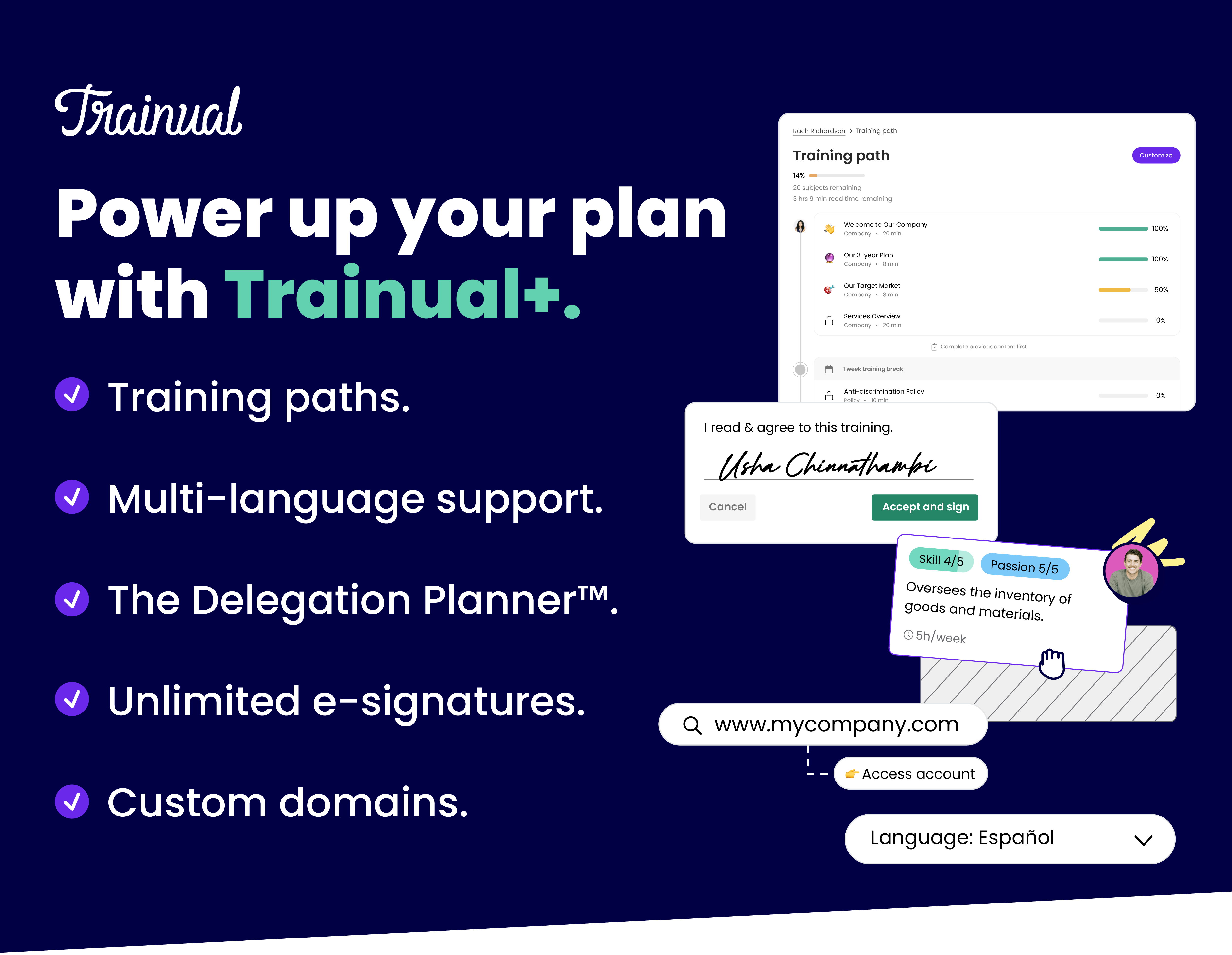 Trainual+ promo image with list of features.