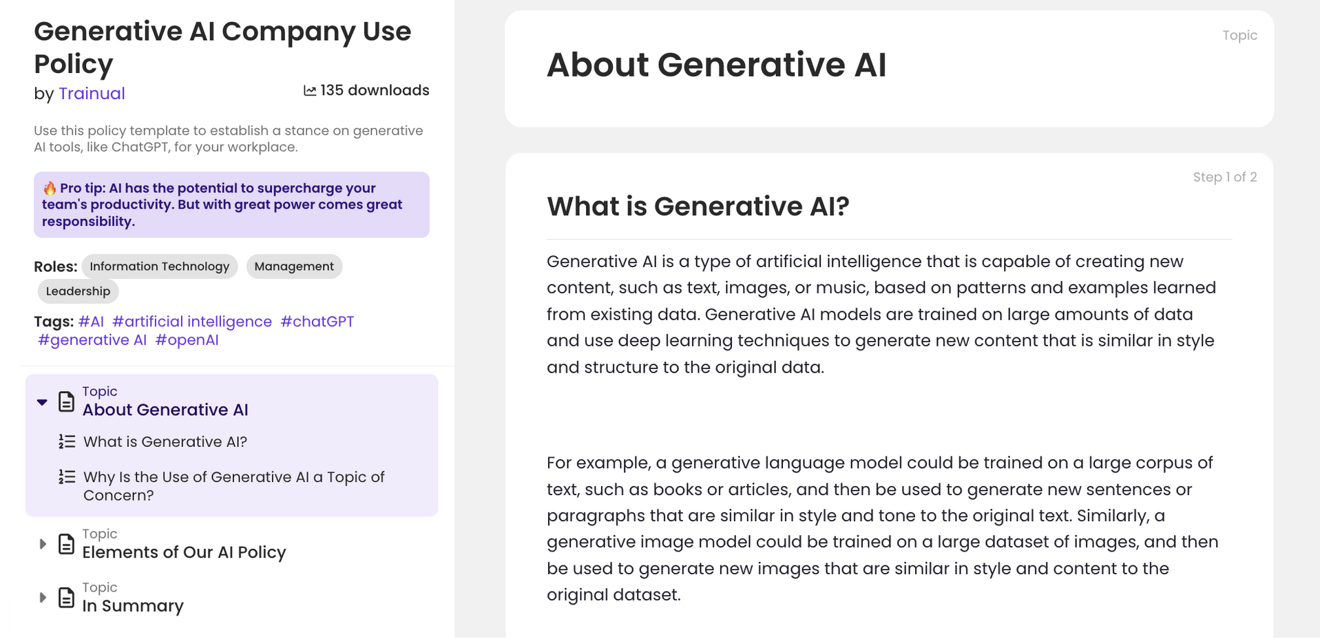 Trainual Generative AI company use policy template