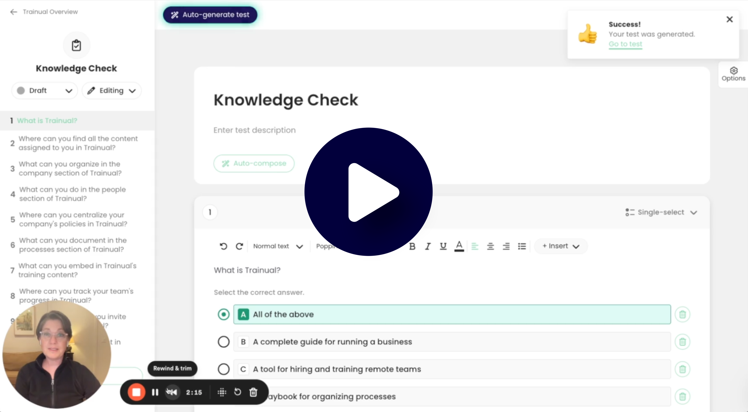 Trainaul tips on creating tests for video comprehension