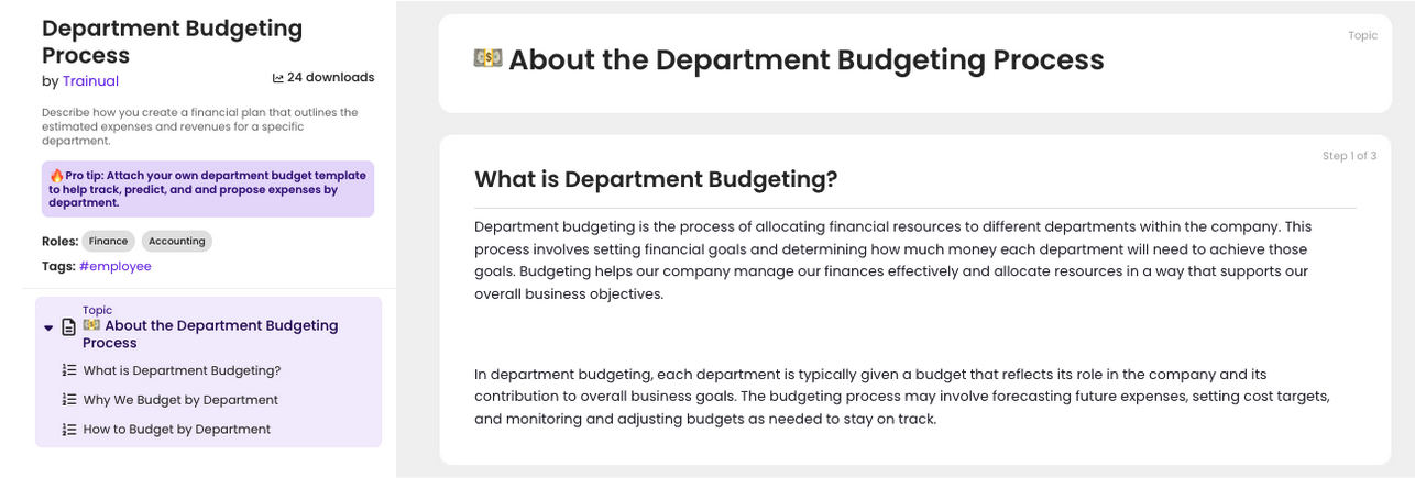 Trainual Department Budgeting Process template.